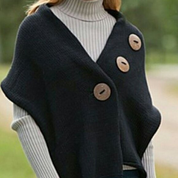 PURE | Original HANDKNIT Button Wrap | Soft 100% Knit Cotton Dark Navy Blue  OS - Picture 1 of 14